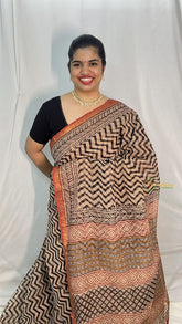 Vriksham Black And White  Zigzag Print Kota Cotton Saree-VS4464